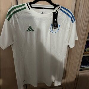 Adidas MLS White Jersey with Green and Blue Stripes